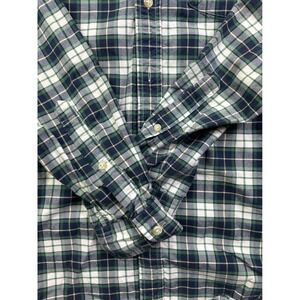 J CREW Vintage Oxford Plaid Shirt Men XS Green Navy Blue Long Sleeve Button Down